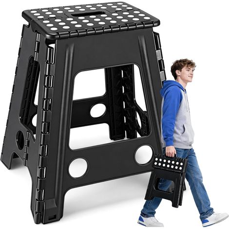 Marchepied Pliable 45 cm, Tabouret Pliant Noir 150 kg, Folding Stool avec Base Antidérapante, Tabouret Pliable Portable en Plastique pour Cuisine, Salle de Bain, Maison, Camping et Extérieur (1/5)