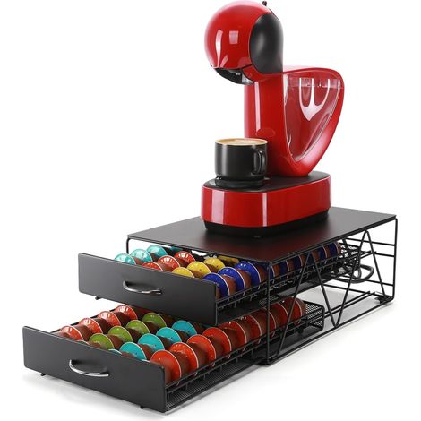 Porte Capsule pour 80 Dolce Gusto Capsules, Support de Machine à Café avec 2 Tiroirs de Rangement Dosettes, Distributeur/Organisateur Capsules en Métal (1/5)