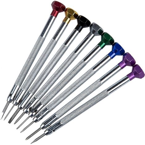 Jeu de 8 tournevis plats pour la réparation de montres, d'horloges et de téléphones portables. (1/4)