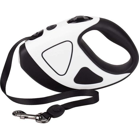 Laisse rétractable pour chien en nylon noir et blanc de 5 m avec lumières LED pour animaux jusqu'à 100 kg (1/5)