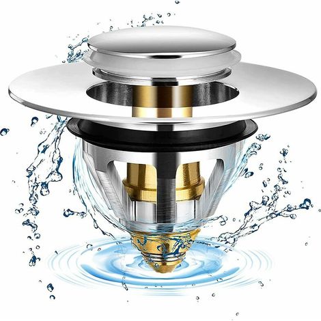 Bonde de Lavabo Pop-Up, Universel Flitre de Vidange Anti-Bloqué, Bonde et Clapet Baignoire en Acier Inoxydable, pour Lavabo Bassin Cuisine Salle de Bain 34 - 40mm Trou Vidange (1/5)