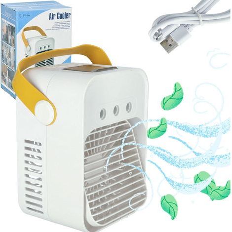 Refroidisseur d'air de bureau portable avec humidificateur, port USB, réservoir de 200 ml, 3 modes, blanc-AquaForge (1/5)