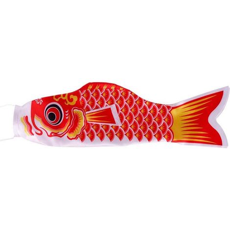 1 Manche à air, Carpe japonaise, Satin, 70 cm, Rouge, Décoration jardin (1/4)