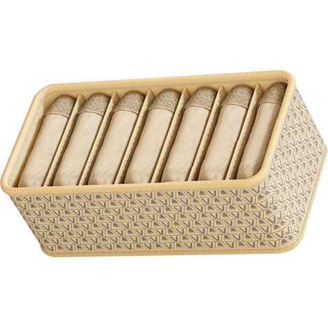 Séparateurs tiroirs penderie tissu rangement commode bac gain de place anti-bazar beige petit 7 cases 32x16x11cm (1/5)