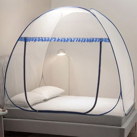 Moustiquaire tente mongole sans assemblage, installation en 1 seconde, couverture intégrale à 360°, portative et pliable, canopée de lit pour quatre saisons avec fermeture éclair en forme de U (1/4)