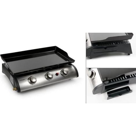 Plancha gaz - Virginia - 3 brûleurs - Acier inoxydable - 7500 W - Surface 60x34 cm