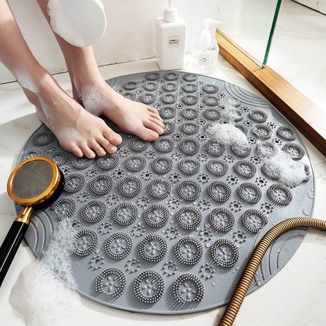 1 Stück graue runde rutschfeste Badezimmermatte mit Saugnapf, geeignet für Dusche, Badewanne und WC (55 x 55 cm) (1/4)