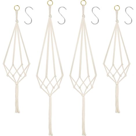 4PC Macramé Pot Suspendu, Support Pots Suspendu pour Fleur, Macramé Suspension Plante Macramé Corde de Coton Pot Suspendu Plante Porte Décoration du Jardin Intérieur ave 4Crochets Suspendu (1/5)