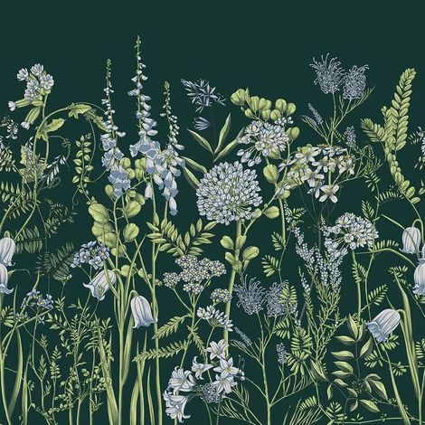 papier peint panoramique fleurs des champs bleu foncé, vert et bleu clair - Sanders & Sanders (1/5)