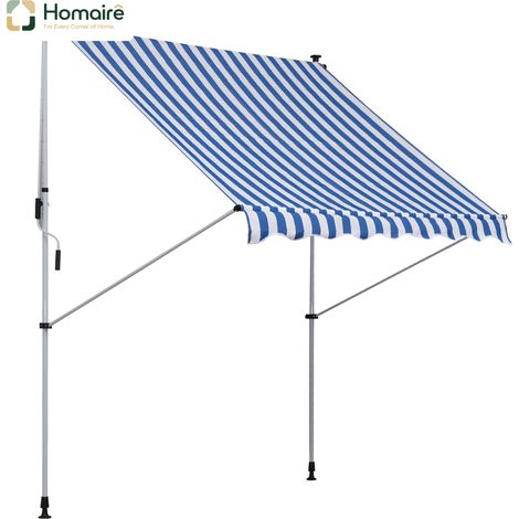 HOMAIRE Markise Gelenkarm höhenverstellbar Aluminium Blau/Weiß Terrasse Balkon