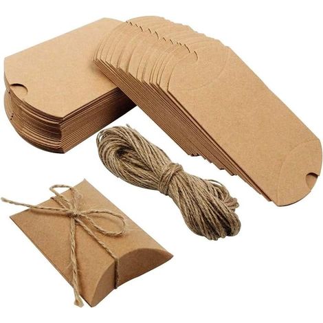 50pcs Vintage Kraft Paper Gift Boxes - Pillow Boxes with String for Chocolates, Nuts, Sugar, Biscuits and Small Favors (1/5)