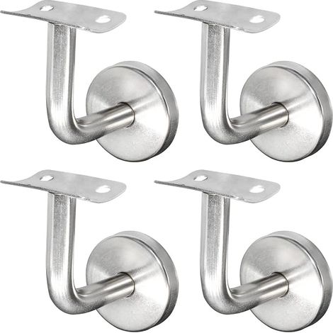 Soporte de pasamanos de acero inoxidable 304 para barandilla de escalera, barandilla de madera montada en la pared, color plata (4 piezas) (1/4)