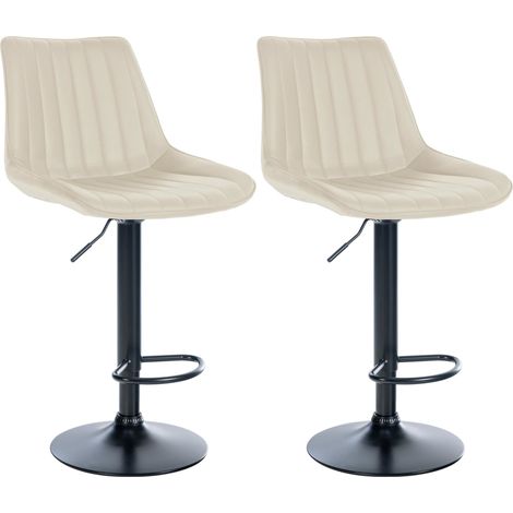 Juego de 2 taburetes de bar regulables en altura y giratorios 360° en piel sintética color crema con costuras verticales y patas de metal negro 100006779