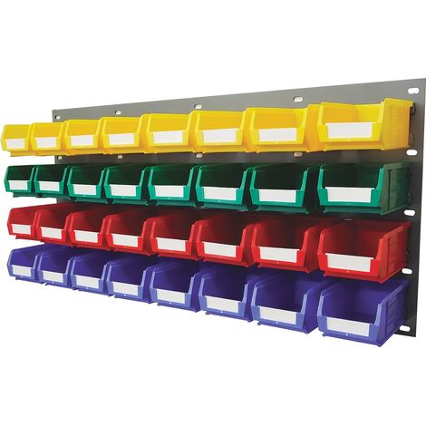 Rs Pro – Bac de rangement pour panneaux porte-outils en polypropylène – Dimensions 438mm x 914mm – Couleurs bleu, vert, rouge, jaune – Kit complet (1/2)