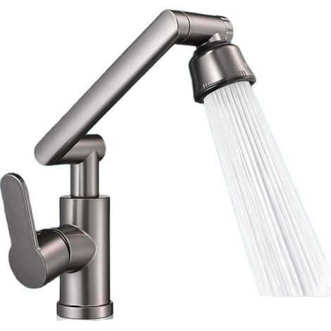 Rubinetto Wanxiang, adatto per lavabi, cucine e bagni, con regolazione della temperatura, quattro modalità di erogazione dell'acqua, con tubo di ingresso da 80 cm, colore grigio canna di fucile.