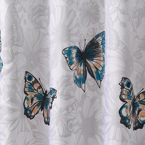 Tenda da doccia in poliestere impermeabile, antimuffa, antibatterica e inodore, con 12 ganci e motivo a farfalla. Dimensioni: 150 cm di larghezza x 180 cm di altezza. (1/4)