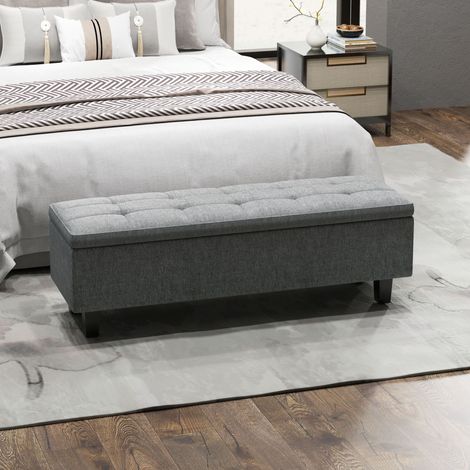 Panca contenitore imbottita in lino grigio scuro OKMYHOME (1/5)