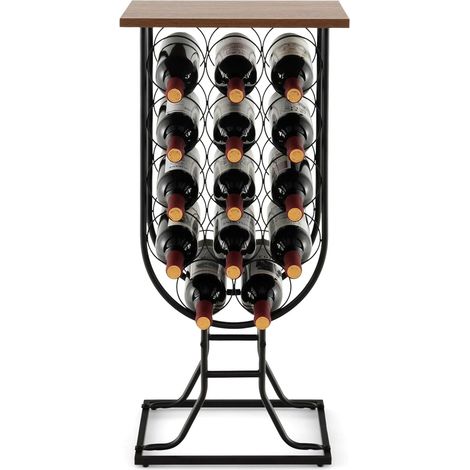 Goplus – Casier à vin mobile 14 bouteilles – Cadre métallique robuste – Plateau en bois – Dimensions 38x30x82cm – Roues pivotantes 360° (1/5)