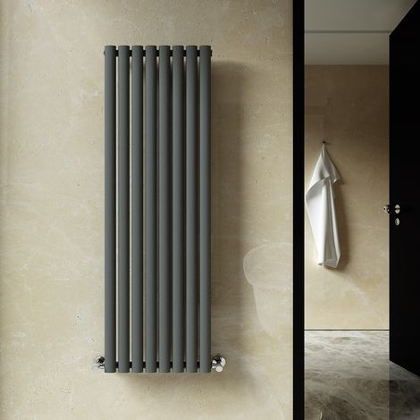 ELEGANT Vertical Radiator 1600 x 472mm Single Panel Designer Anthracite Oval Column Heating Rad (1/5)