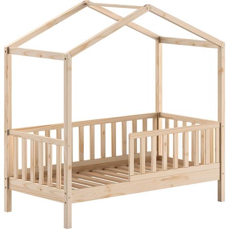 Lit Cabane Enfant "Dallas" 70x140cm Naturel