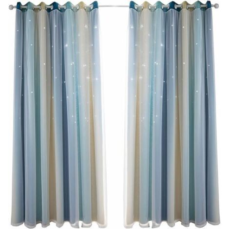 Rideau occultant pour chambre à coucher, rideau anti-bruit, isolation thermique, rideaux opaques avec motif(100x 270cm), bleu jaune) (1/5)