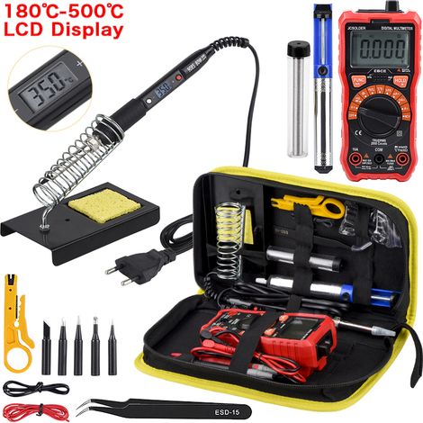 Kit de soudage avec fer à souder 220 V 80 W à température réglable et pompe à dessouder, comprenant une panne et un chauffe-pointe. Idéal pour les travaux de bricolage et la maison.