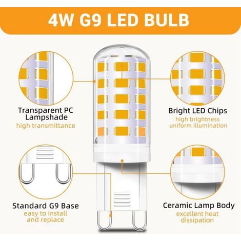 Ampoule G9 LED 4W Blanc Chaud 2700K, Équivalent Halogène 40W, 400LM, Angle 360°, Non Dimmable, pour MASQUE - MOUFLE - CHAUSSONS CH (1/5)