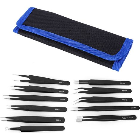 11 Präzisionspinzetten mit Werkzeugtasche aus Canvas