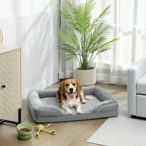 Lit moyen chien/chat Gris base antidérapante housse amovible lavable 91,5x68,5x16,5 cm