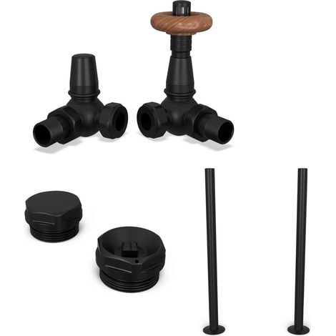 Derry Traditional - Thermostatic Radiator Valve & Installation Kit - Black Corner 15mm