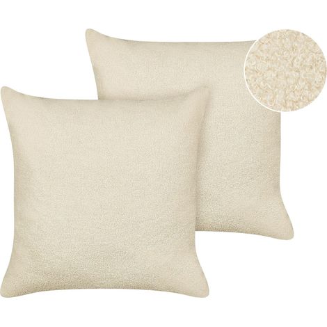 Dekokissen 2er Set LEUZEA Bouclé 60 x 60 cm Beige Ohne Muster