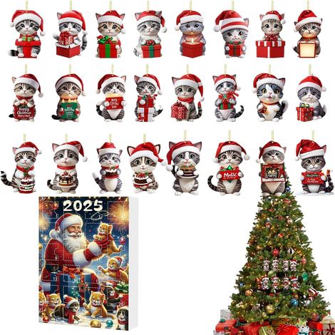 Calendrier De L'Avent De Noël, 24 Jours Calendrier de l'Avent de Noël avec 24 Ornements Collectionnables de 2D, Ornements Saisonniers de l'Avent de Vacances Festifs (1/5)