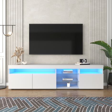 Meuble TV blanc moderne, panneau lumineux, éclairage LED modulable, salon/salle à manger 180 cm (1/4)