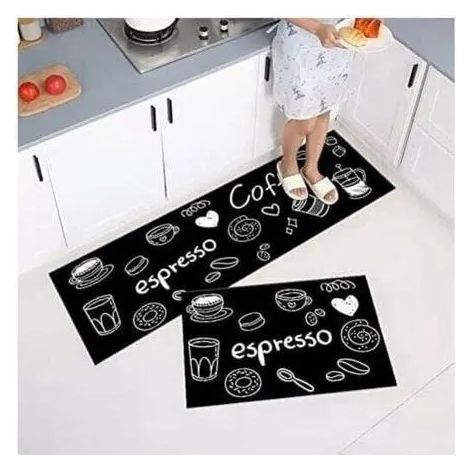 -Lot de 2 Tapis de Cuisine antidérapants, Absorbe l'eau et l'huile, Résistant à la poussière (40 x 60 + 40 x 120 cm) (1/4)
