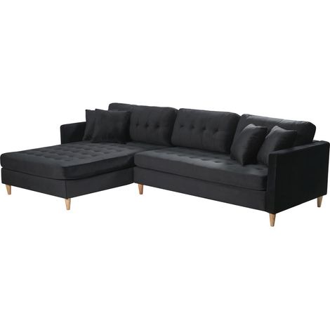 Marino Deluxe canapé chaise longue tourné vers la droite ou la gauche avec coussins velours noir. (1/5)