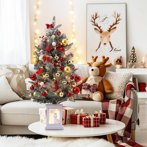 Sapin de Noël Artificiel 90 cm, 78 LED Blanc Chaud, Base Blanche (1/5)