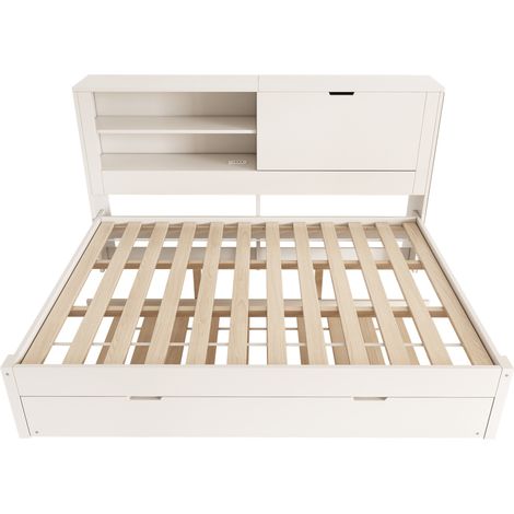 Cama banqueta convertible 140 x 190 cm blanca con cama nido y almacenaje MODENUIT (1/5)