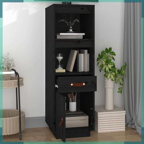 820156 Buffet haut Noir 34x40x108,5 cm Bois massif de pin (1/5)