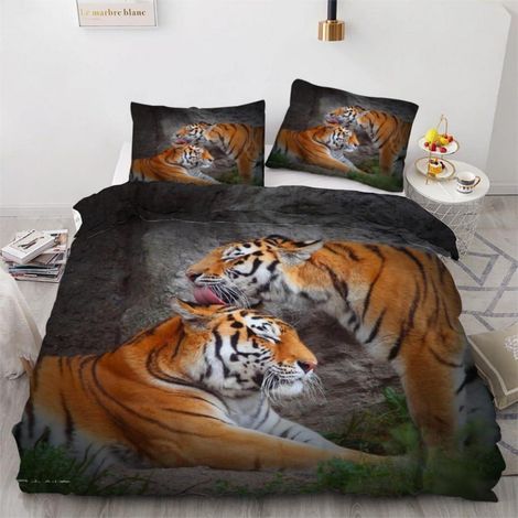 Bettwäsche-Set 3-teilig 155x220cm mit 2 Kissenbezügen 80x80cm, Mikrofaser, Tiger-Motiv