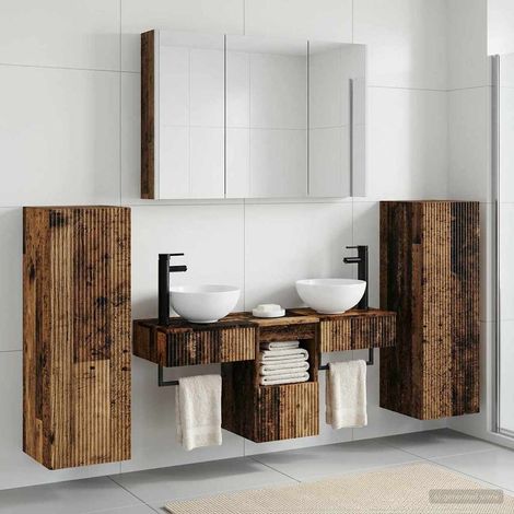 vidaXL Bathroom Furniture Set 6 pcs Old Wood Engineered Wood and Glass (1/5)