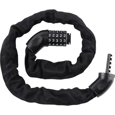 Candado de cadena, candado de cadena para bicicleta - Candado para bicicleta con código de 5 dígitos - Alta seguridad - Cadena de acero endurecido - Funda de tela extremadamente robusta - Candado de c (1/4)