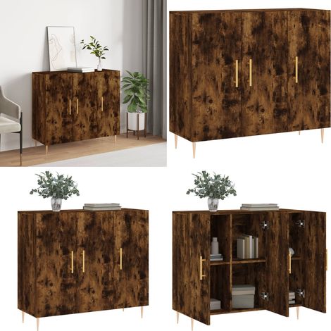 Buffet chêne fumé 90x34x80 cm bois d'ingénierie - Buffet Moderne - Buffet Design - Armoire Rangements - Mobilier Salon - Commode Rangement - Home & Living (1/5)