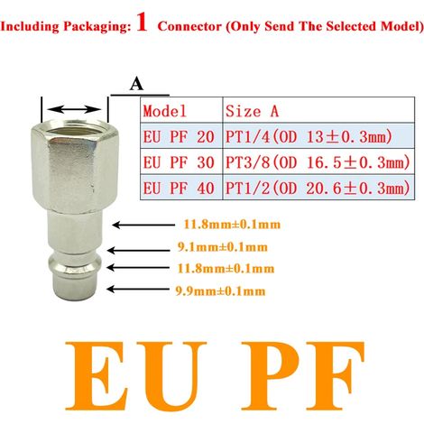 (EU PF-20) Raccords de tuyau d'air UE, coupleur, accessoires pour compresseur, raccord à dégagement rapide, connecteur pneumatique standard européen Rapidities (1/5)
