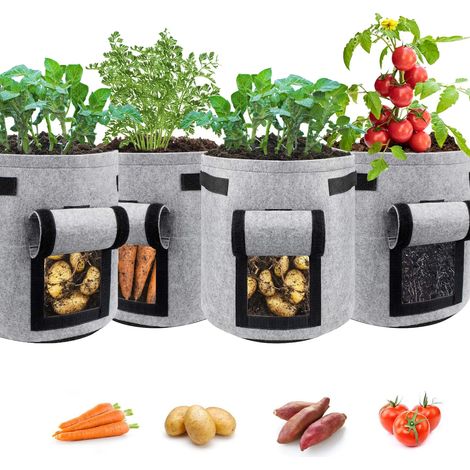 Lot de 4 sacs de culture de légumes de 56 L, contenants de plantation avec poignées et de pommes pour la culture fenêtres velcro et de tomates (1/5)