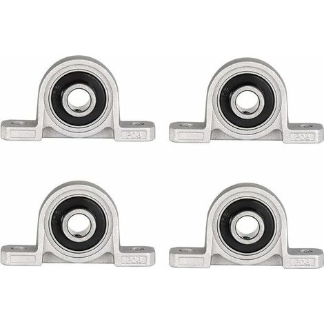 Rodamientos de bolas con soporte tipo almohada y brida – 4 unidades, orificio de 10 mm, montaje autoajustable y soporte de base metálica.