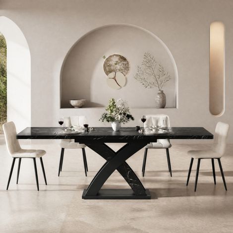 Tavolo da pranzo estensibile 120-160 x 80 x 75 cm, in MDF e metallo, nero HAVRYA (1/5)