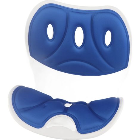 Coussin de soutien lombaire bleu pour une posture assise correcte et confortable, léger et ergonomique, idéal pour la maison ou le bureau. (1/5)