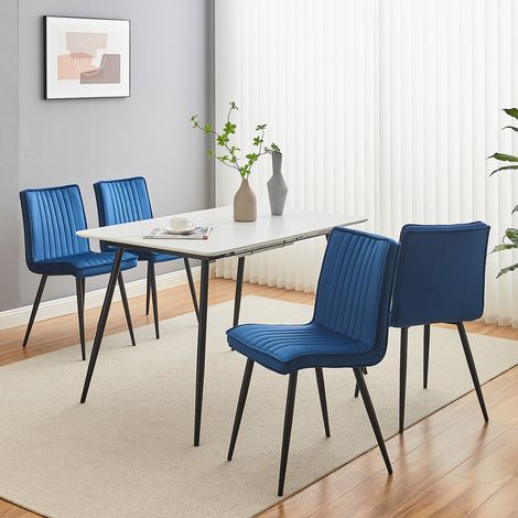 Dining Chairs, Set of 4 Velvet Kitchen Dining Chairs, Upholstered Seat with Black Metal Legs,Blue (1/4)