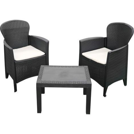Salon de Jardin 2 Fauteuils + 1 Table Basse + Coussins - Plastique Résine Tréssée - Mobilier Extérieur - Livraison gratuite