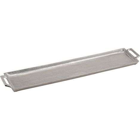 Plateau Rectangulaire en Métal Argenté 13 x 59 x 3 cm Idéal pour Servir, Exposer ou Organiser dans une Cuisine Moderne ou un Intérieur Minimaliste